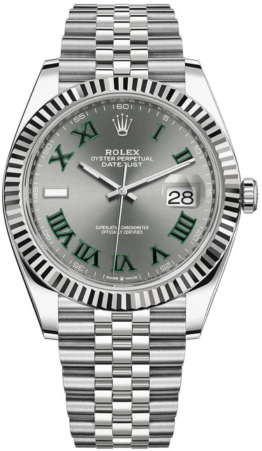 Rolex Datejust 41/ Two-Tone 18k White Gold & Steel/ Grey Slate Wimbledon Green Dial/ Fluted Bezel/ Jubilee Bracelet (Ref# 126334) - WatchesOff5thWatch